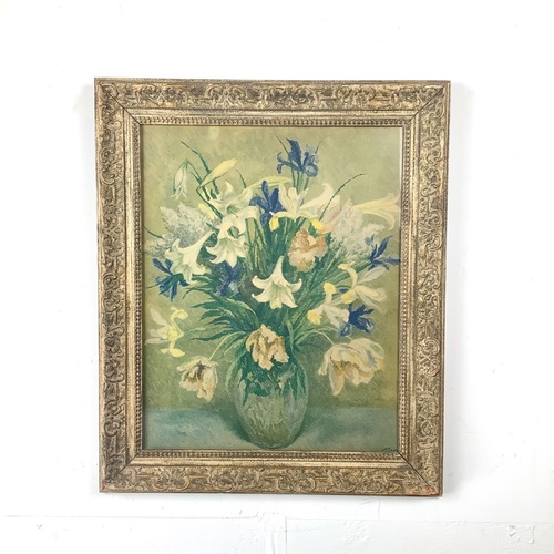 Used Vintage Still Life Floral Painting with Frame for sale on AptDeco