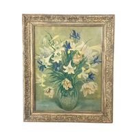 Vintage Still Life Floral Painting with Frame