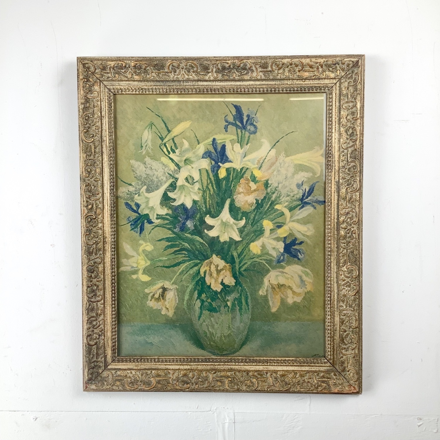 Vintage Still Life Floral Painting with Frame - image-2