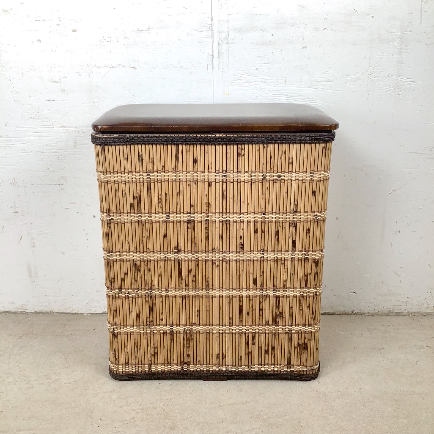 Boho Vintage Bamboo Laundry Basket with Lid - image-1