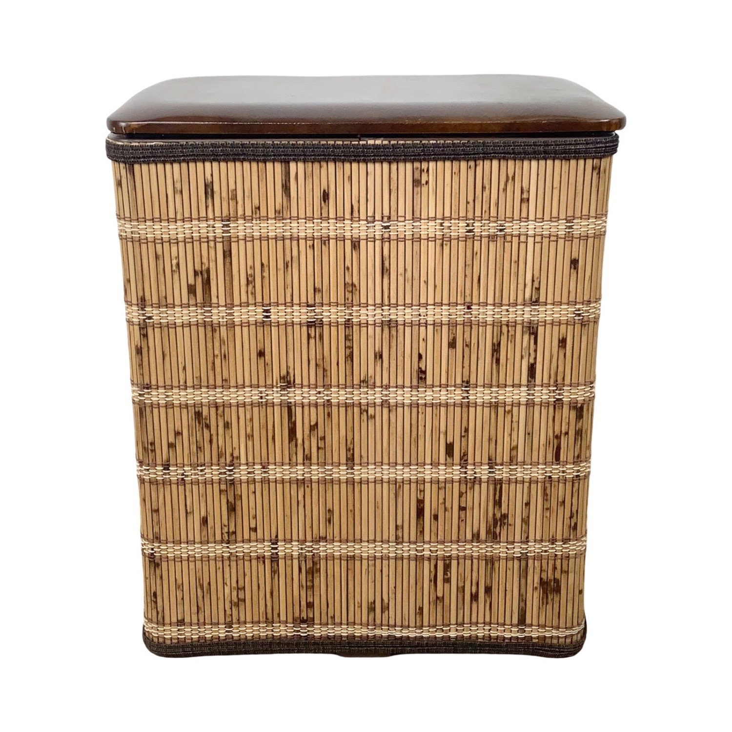 Boho Vintage Bamboo Laundry Basket with Lid - image-0