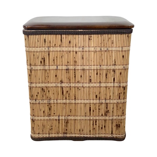 Used Boho Vintage Bamboo Laundry Basket with Lid for sale on AptDeco