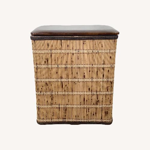 Used Boho Vintage Bamboo Laundry Basket with Lid for sale on AptDeco
