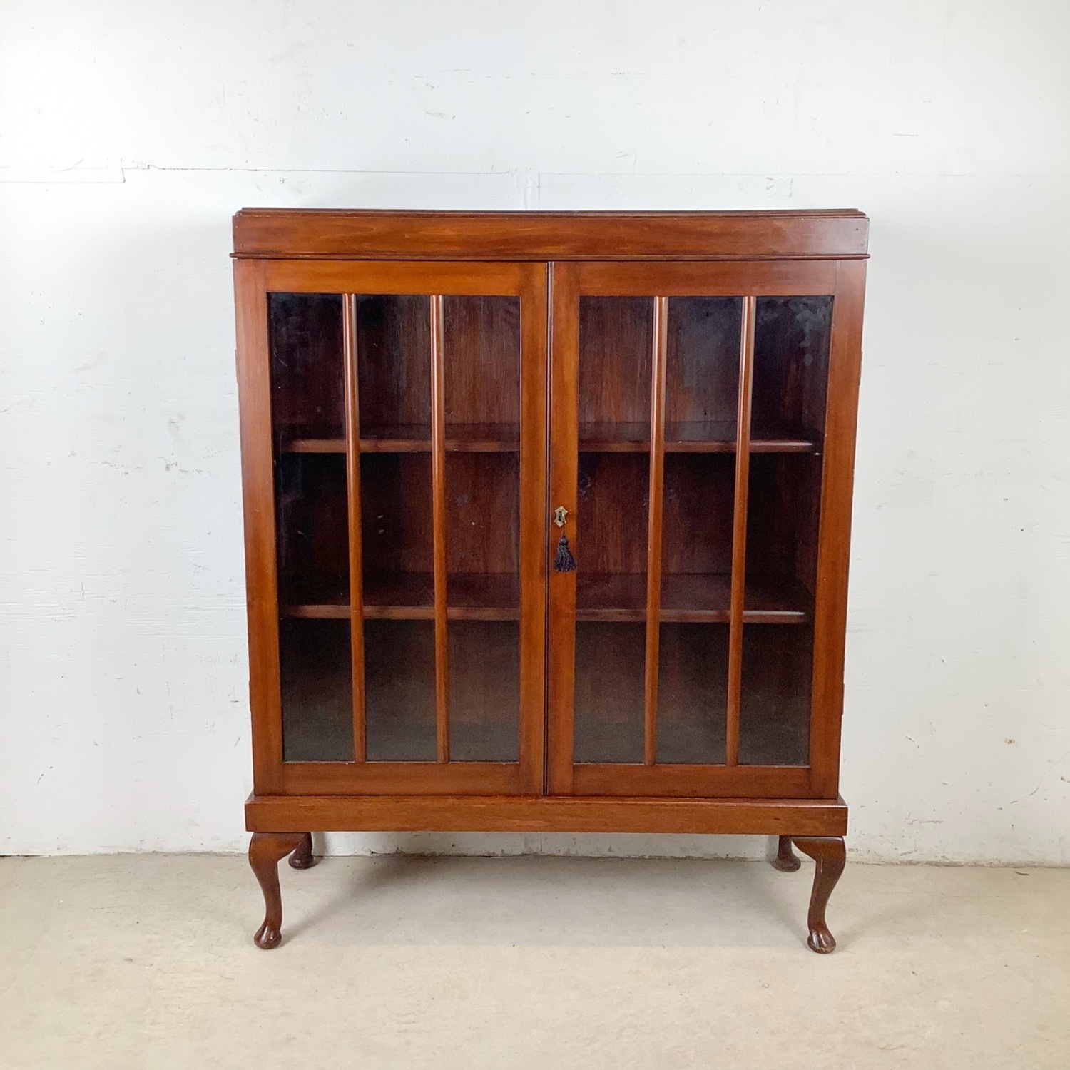 Vintage Wooden Bookcase with Glazed Double Doors - image-4