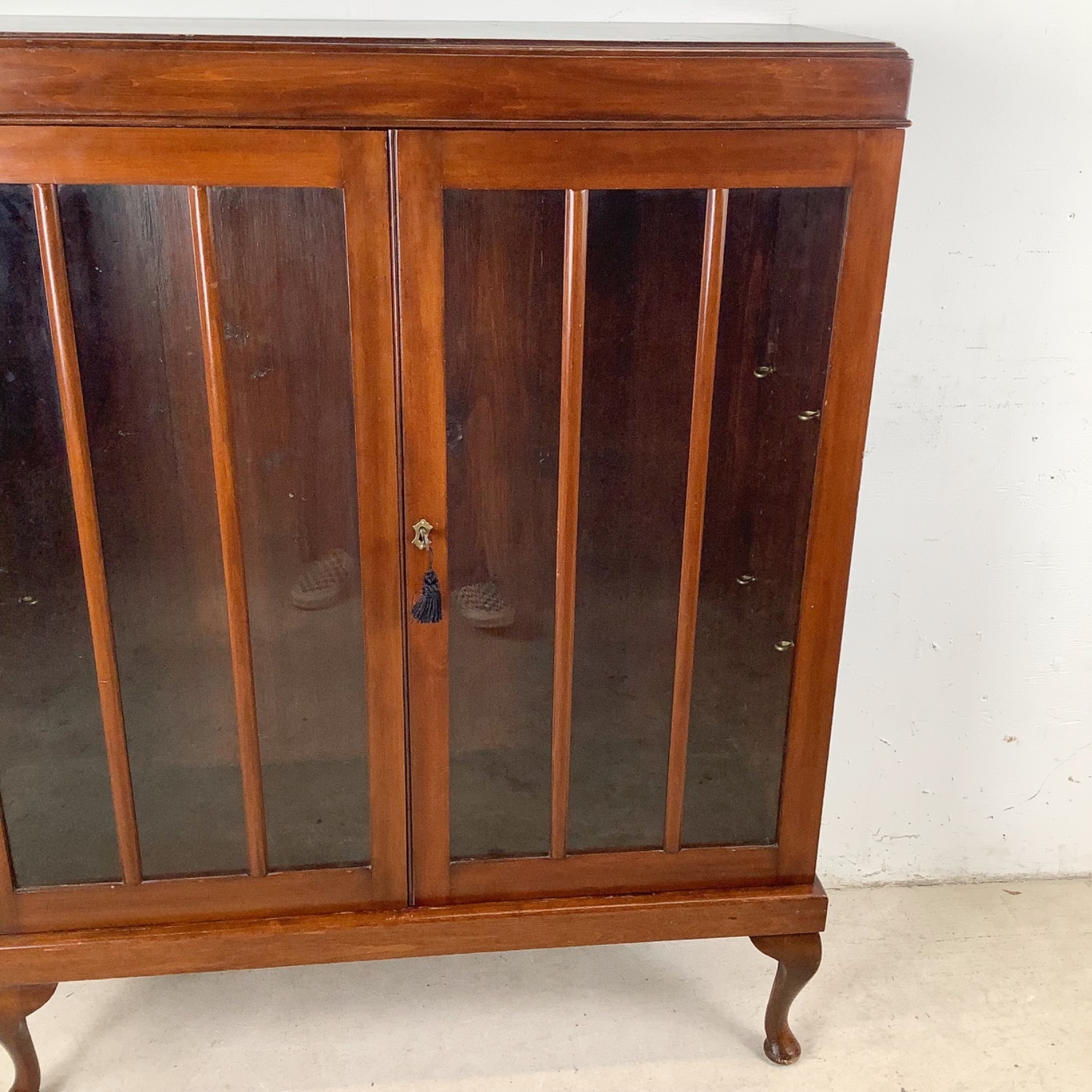 Vintage Wooden Bookcase with Glazed Double Doors - image-16