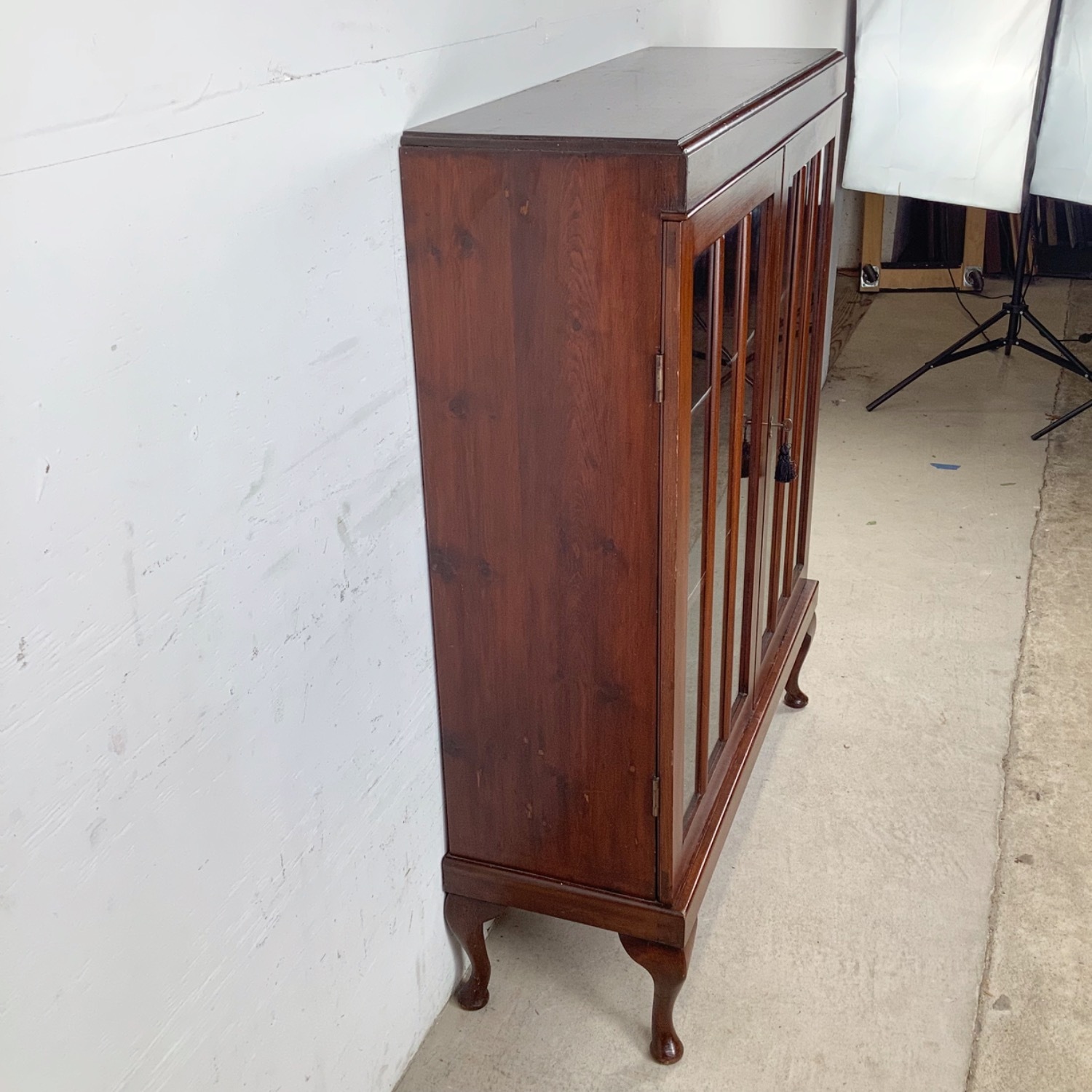 Vintage Wooden Bookcase with Glazed Double Doors - image-2