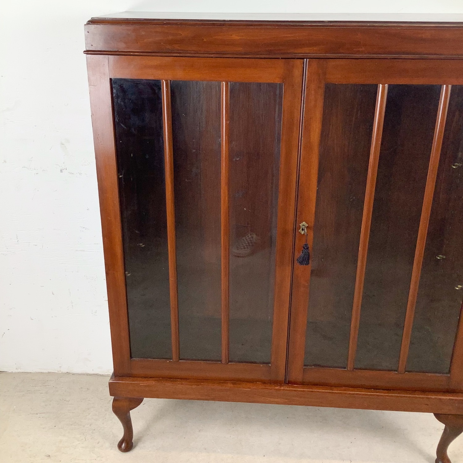 Vintage Wooden Bookcase with Glazed Double Doors - image-15