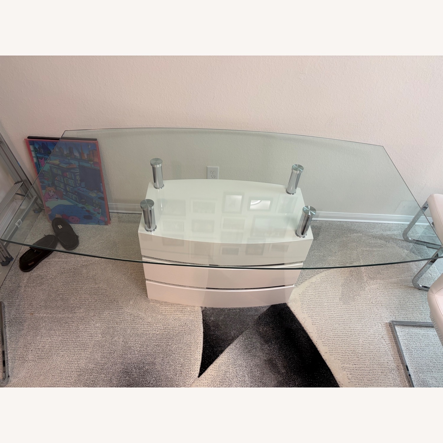 White Glass Dining Table 4 Chairs - image-3
