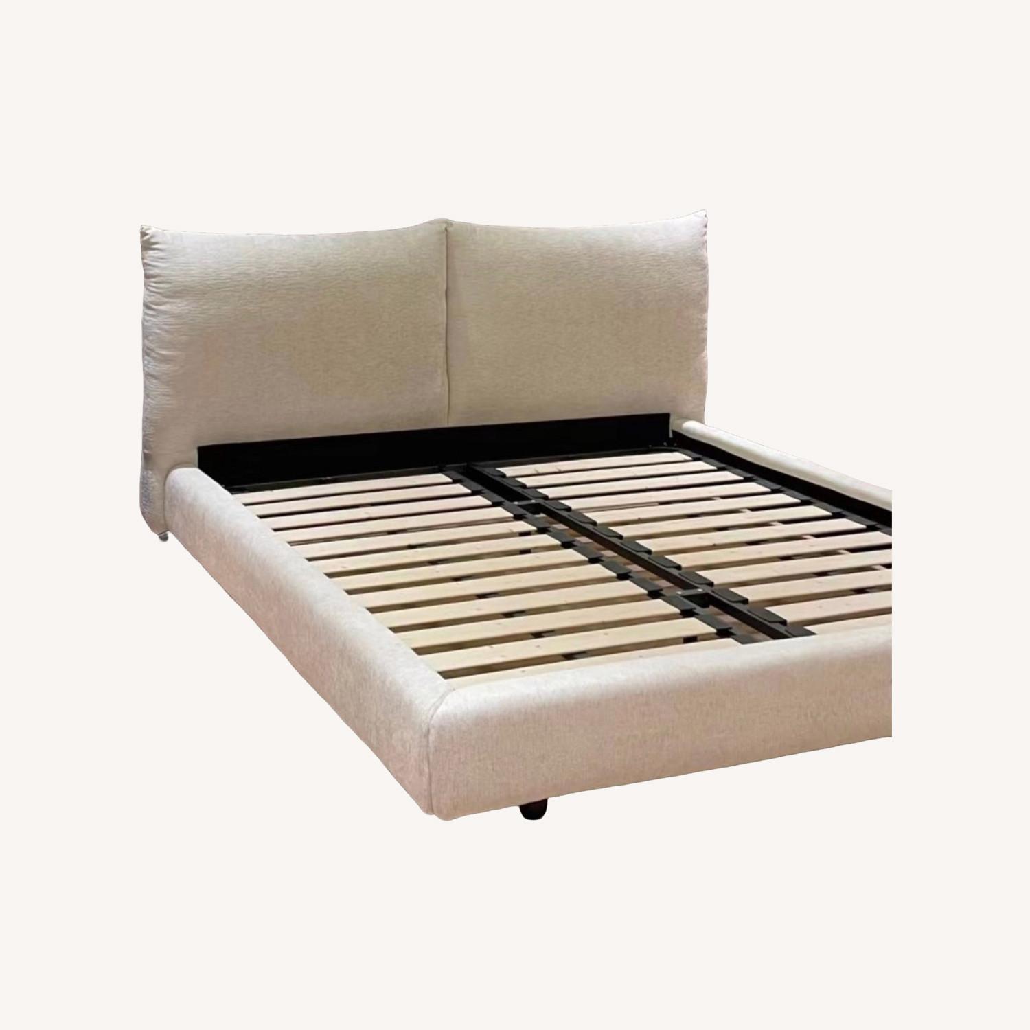 White Fabric Queen Bed - image-0