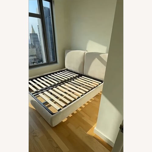 Used White Fabric Queen Bed for sale on AptDeco