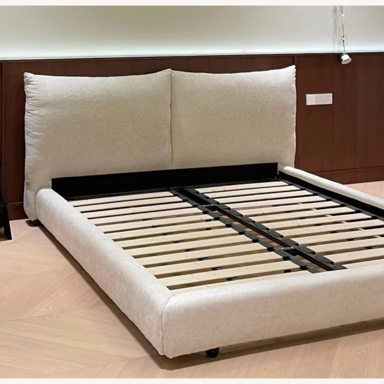 White Fabric Queen Bed - image-7