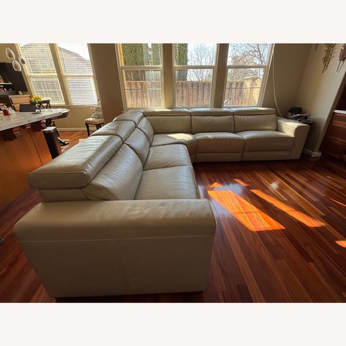 Used Beige Leather 5 Piece Sectional Recliner for sale on AptDeco