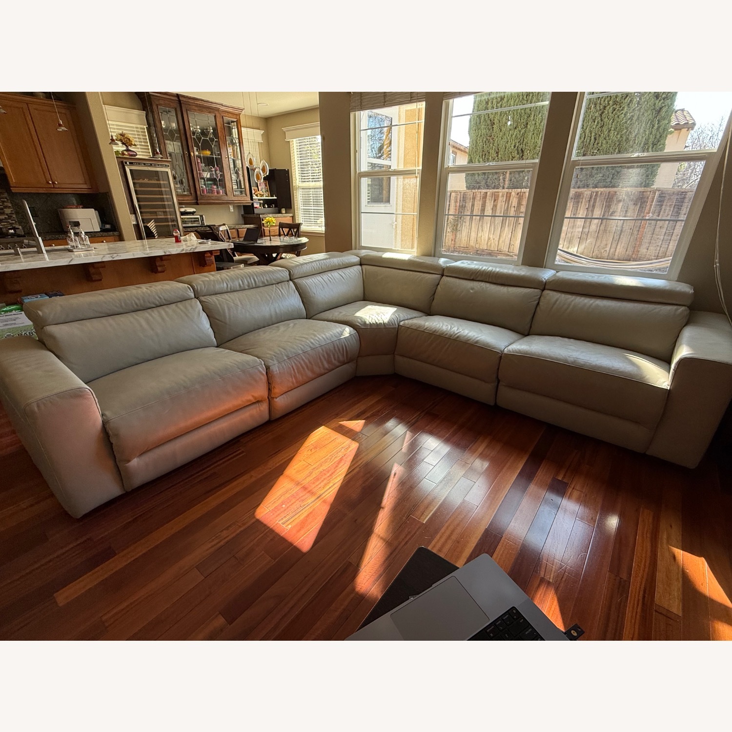 Beige Leather 5 Piece Sectional Recliner - image-1