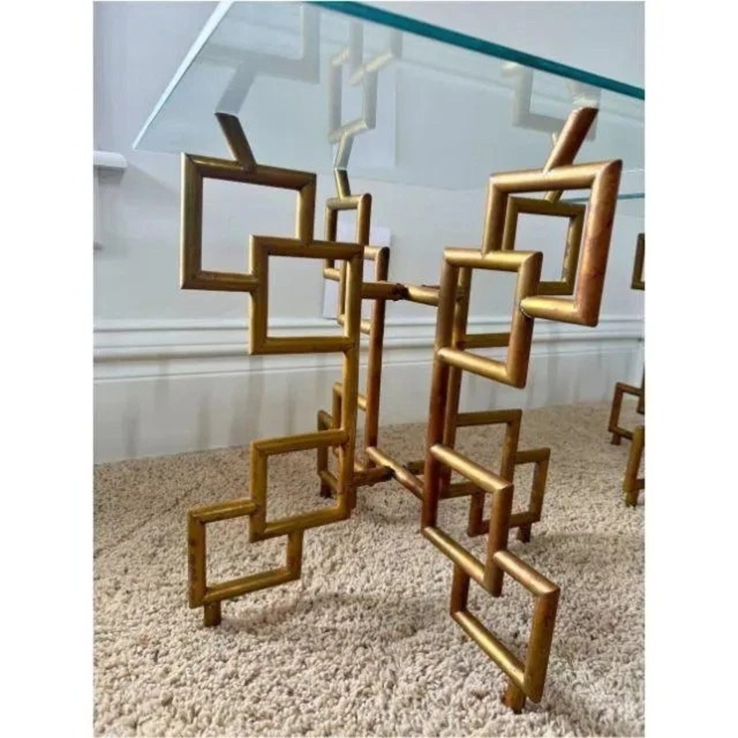 Vintage Brass/Glass Geometric Side Tables (2) - image-2