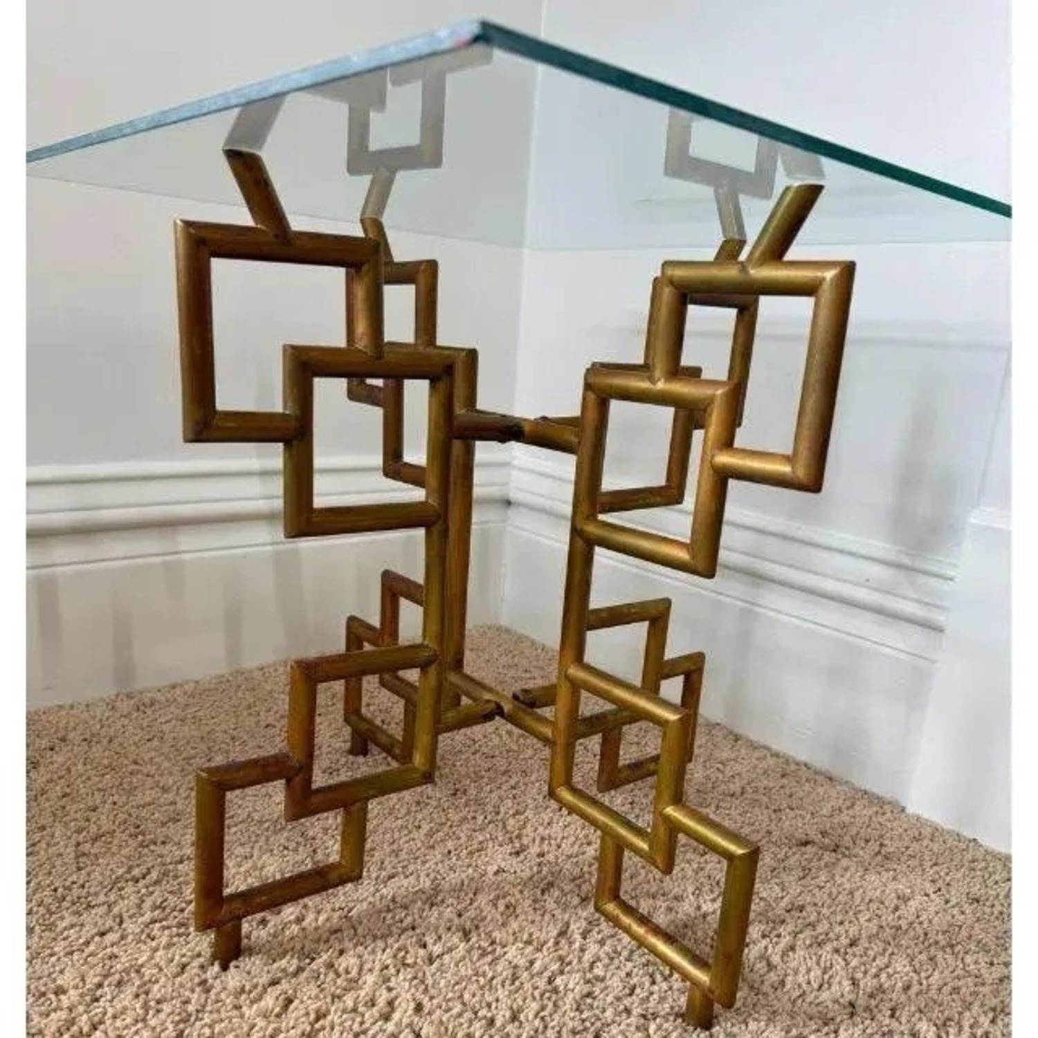 Vintage Brass/Glass Geometric Side Tables (2) - image-7