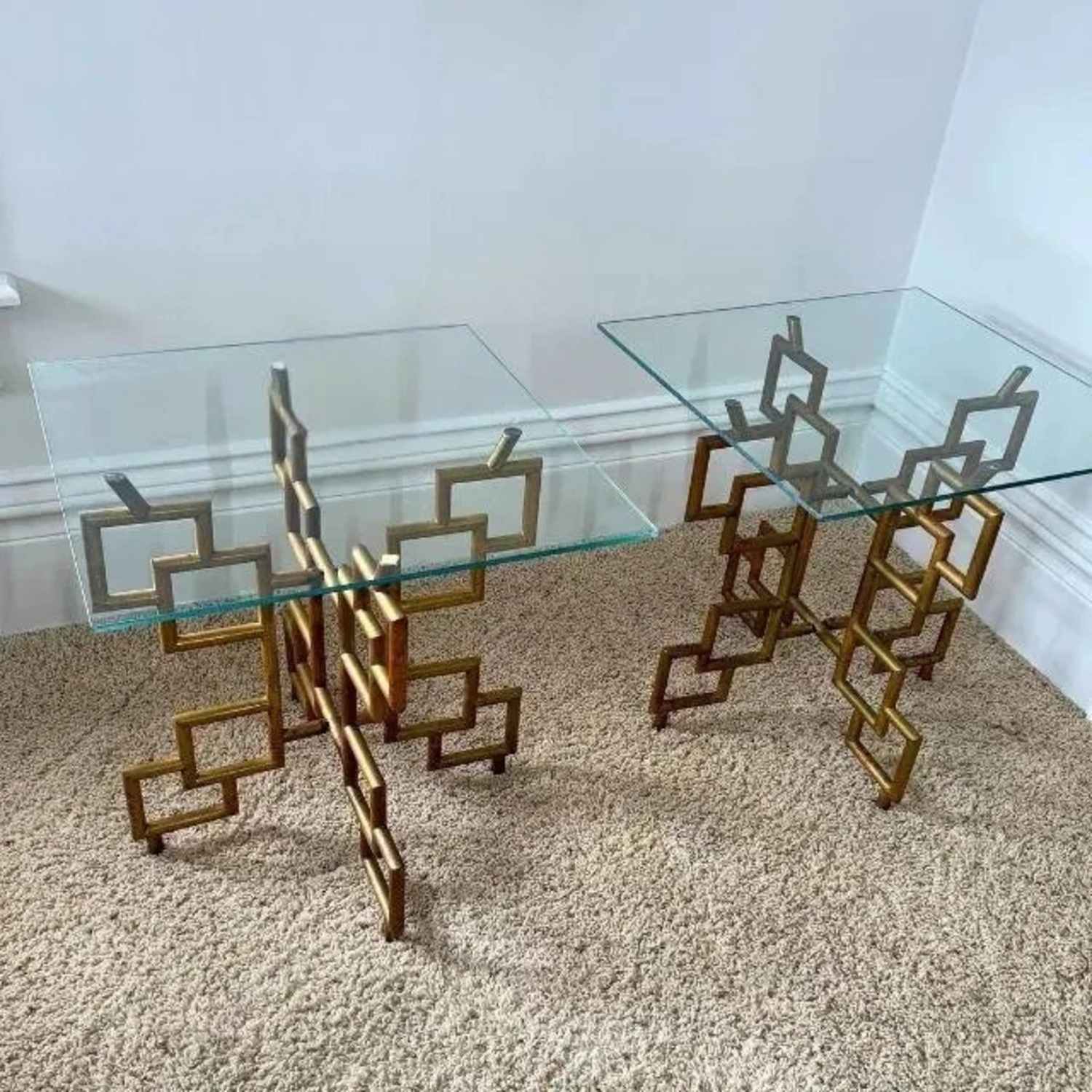 Vintage Brass/Glass Geometric Side Tables (2) - image-6
