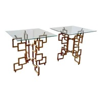 Vintage Brass/Glass Geometric Side Tables (2)