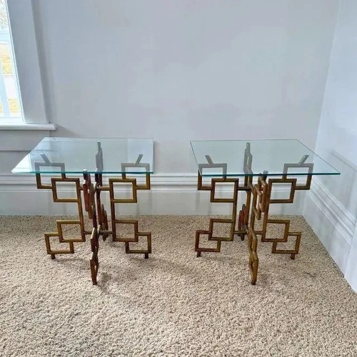 Used Vintage Brass/Glass Geometric Side Tables (2) for sale on AptDeco