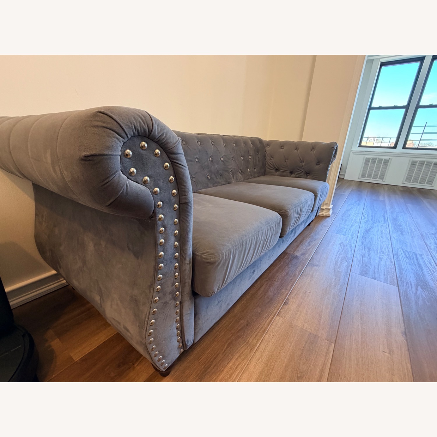 Dark Gray Velvet 3+ Seater Sofa - image-2