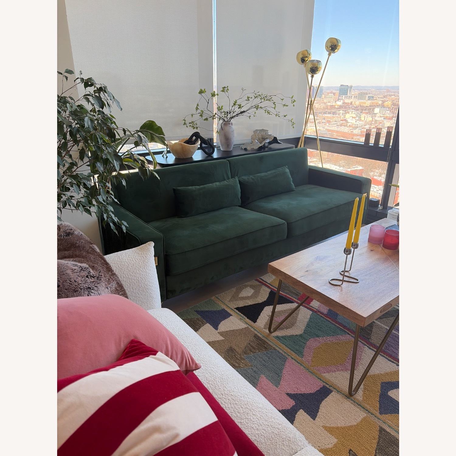 Deondry Green Velvet 3+ Seater Sofa - image-2