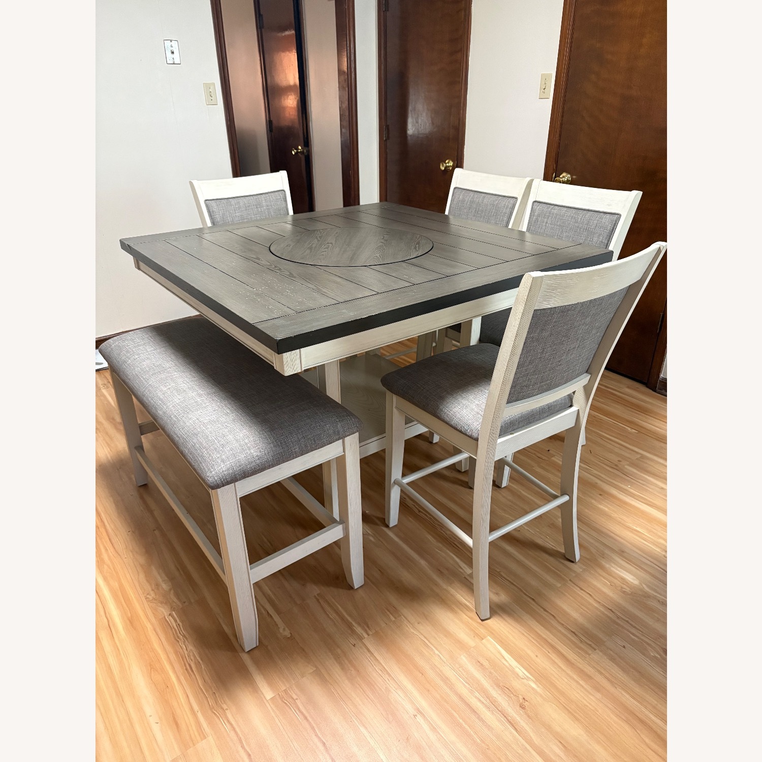 Ashley Furniture Light Gray Wood Dining Set - image-0