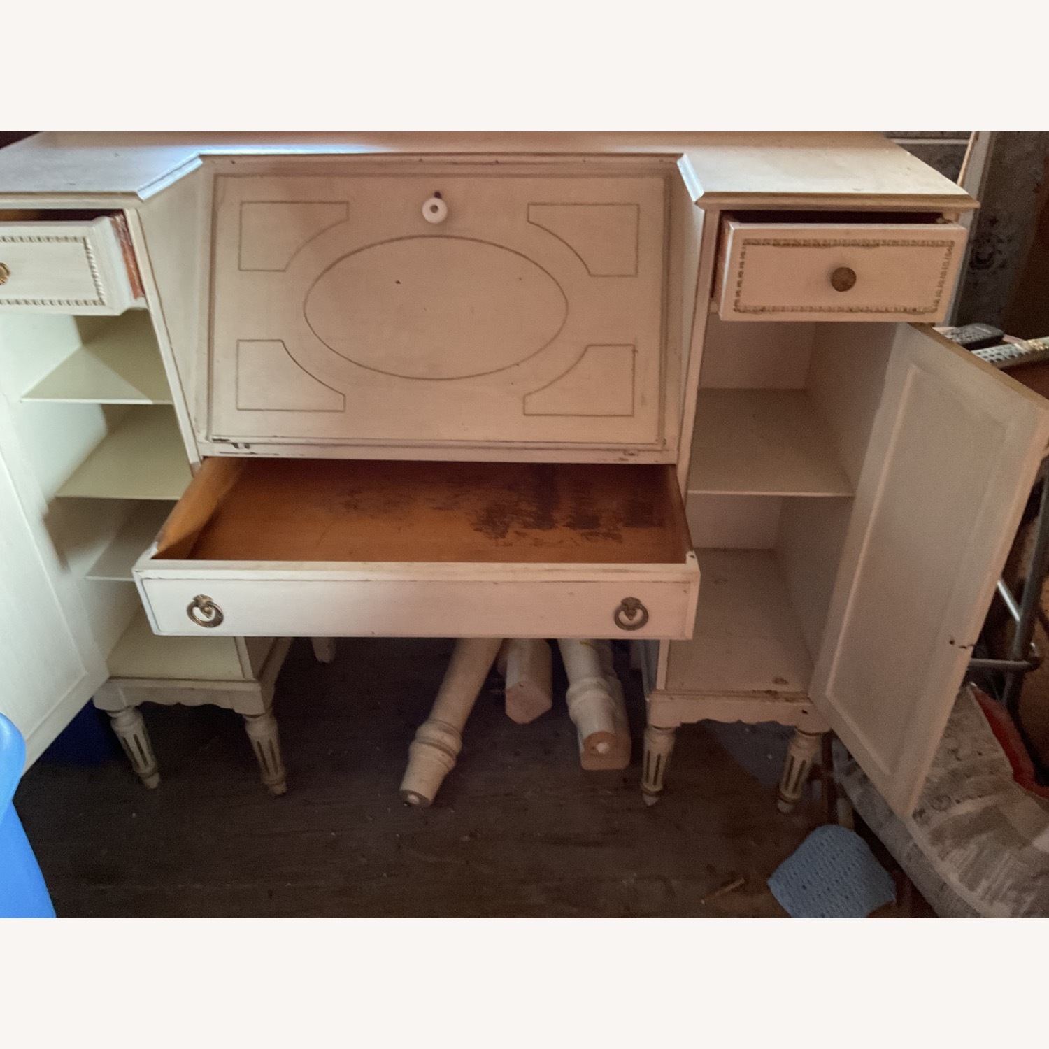 White Wood Antique Secretary Desk - image-1