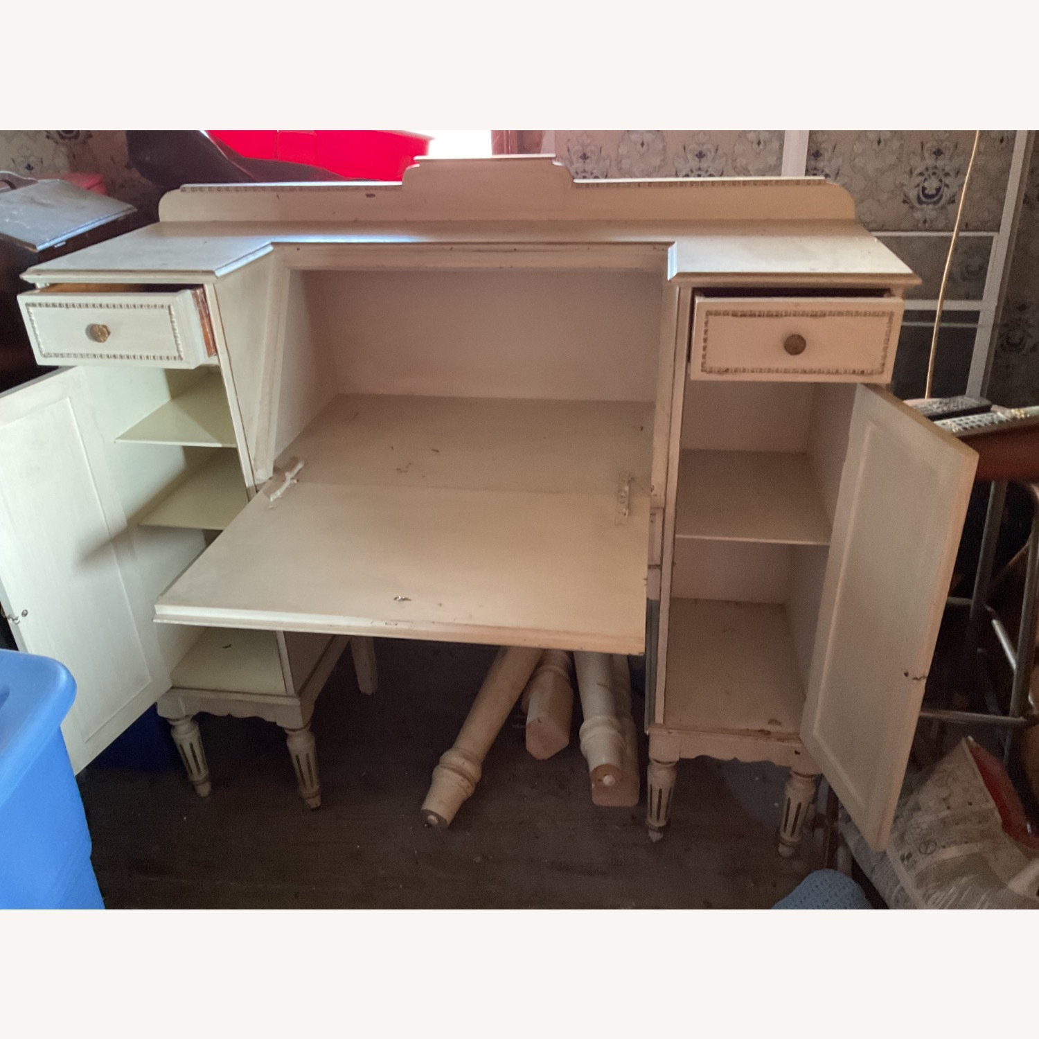 White Wood Antique Secretary Desk - image-2