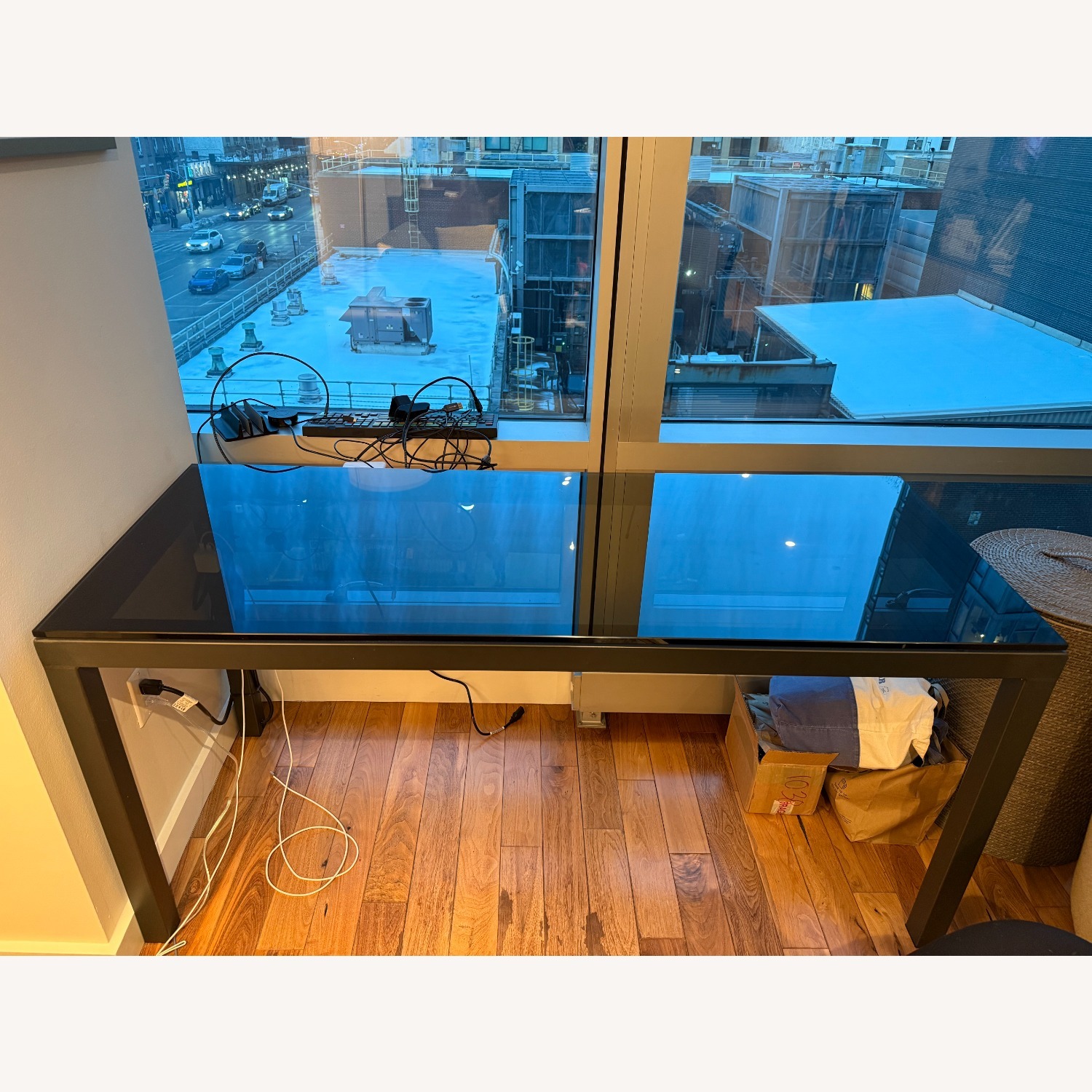Room & Board Parsons Black Glass Desk 60x24 - image-1