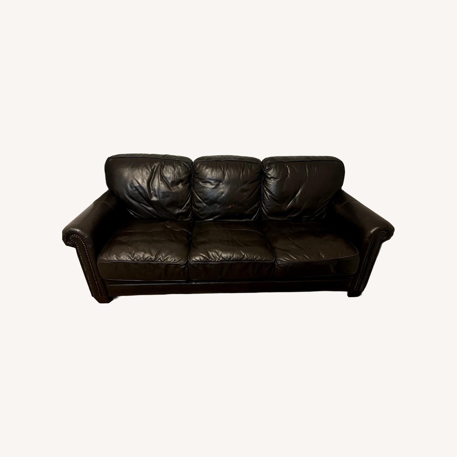Dark Brown Leather 3+ Seater Sofa - image-0