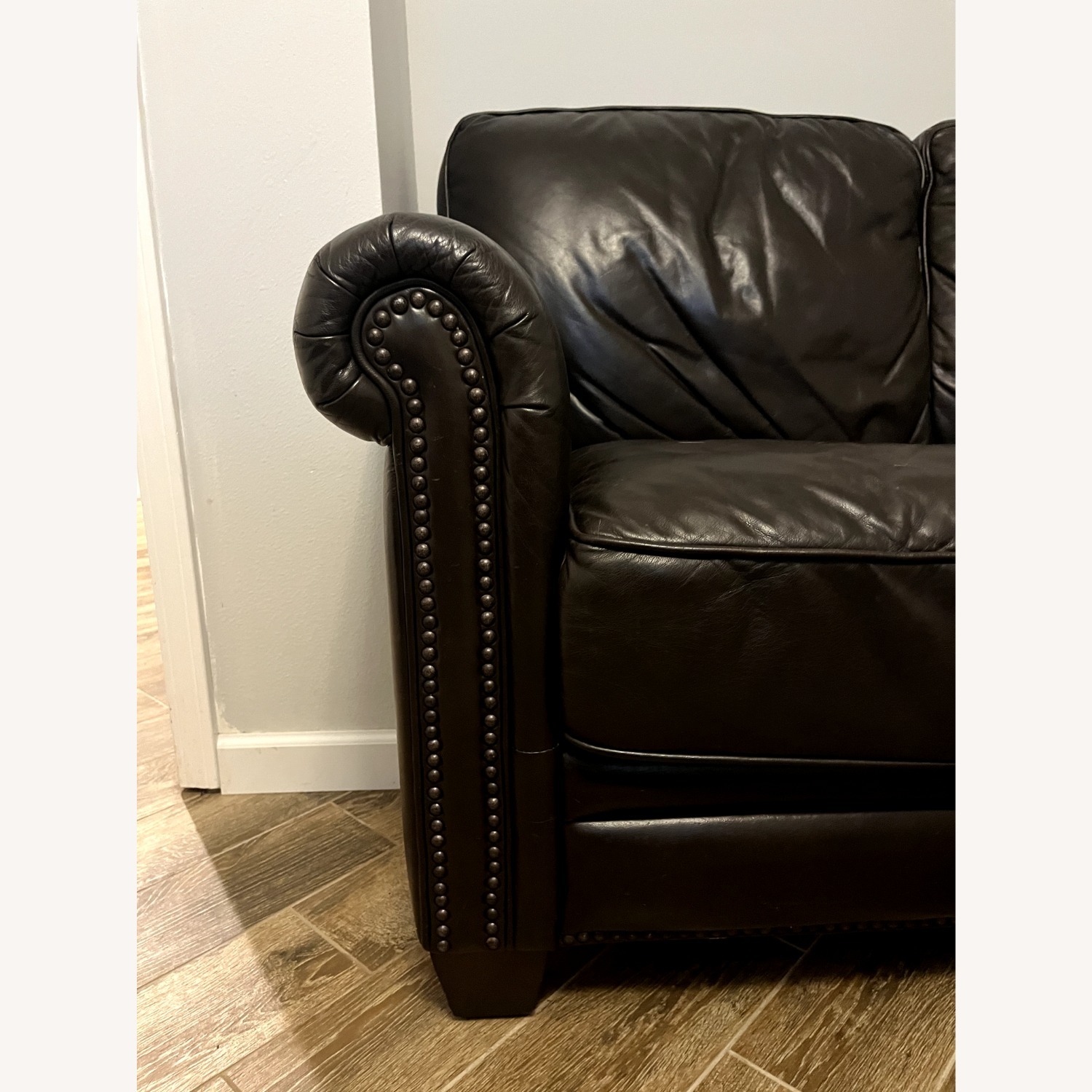 Dark Brown Leather 3+ Seater Sofa - image-2