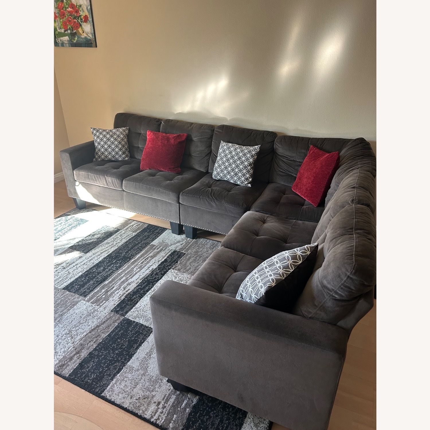 Dark Brown Fabric 3+ Piece Sectional - image-1