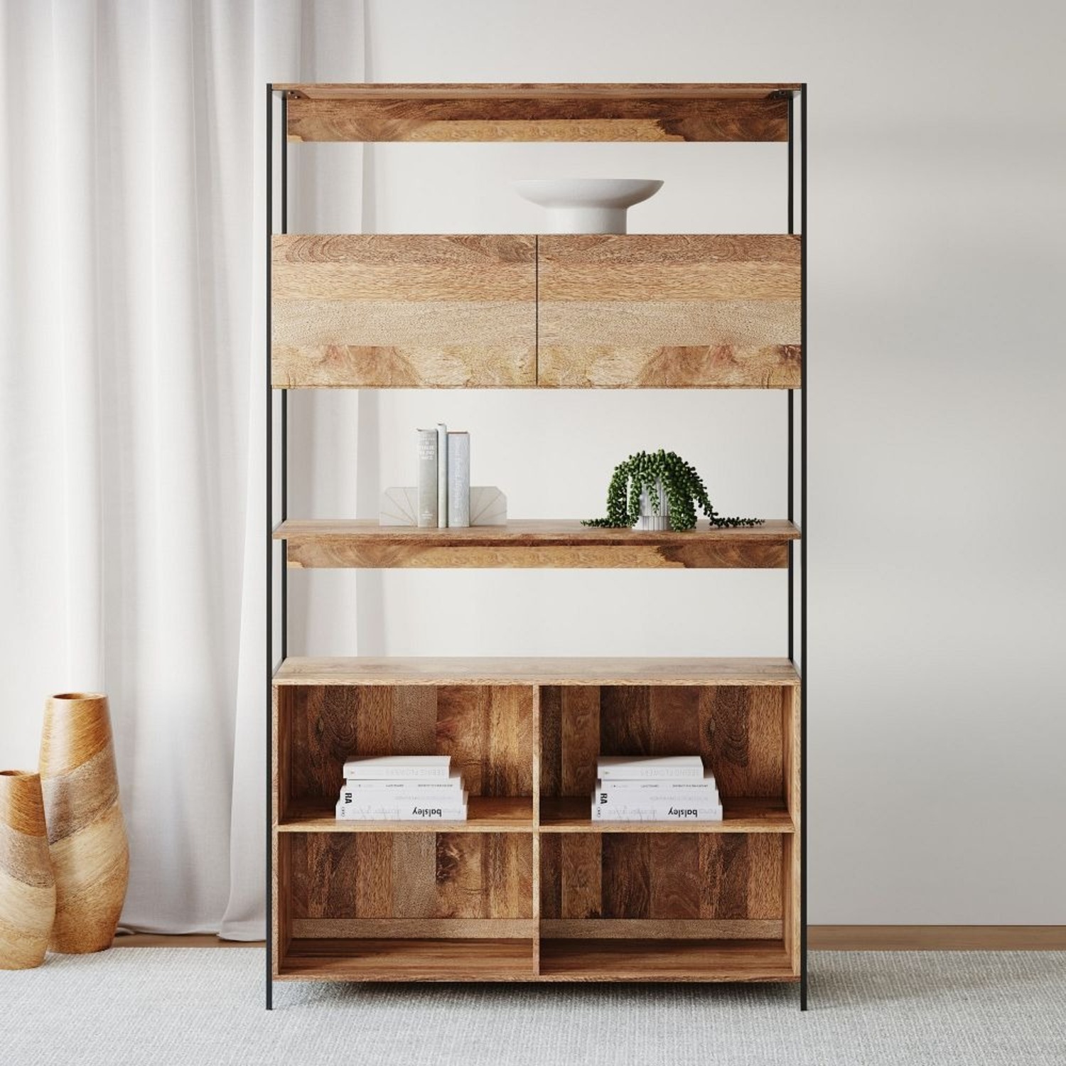 West Elm Industrial Natural Wood Media Storage - image-3
