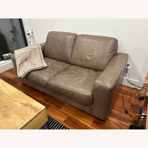 Used Ethan Allen Dark Brown Leather Loveseat for sale on AptDeco