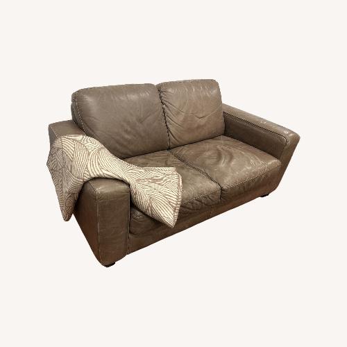Used Ethan Allen Dark Brown Leather Loveseat for sale on AptDeco