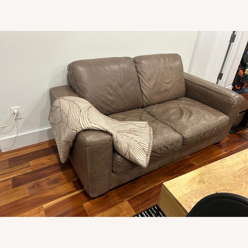 Used Ethan Allen Dark Brown Leather Loveseat for sale on AptDeco