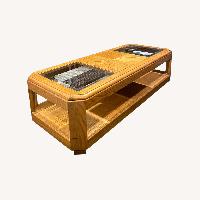 Bi-Level Solid Oak and Glass Coffee Table 