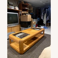 Bi-Level Solid Oak and Glass Coffee Table 