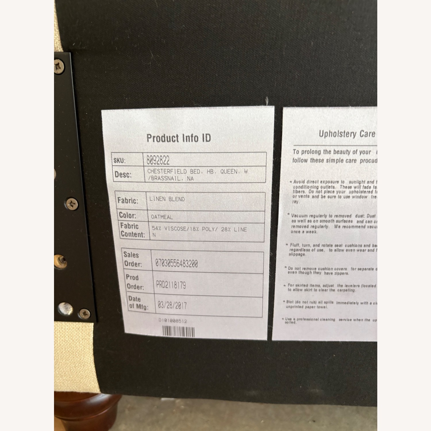 Pottery Barn Chesterfield Natural Fabric Headboard - image-3