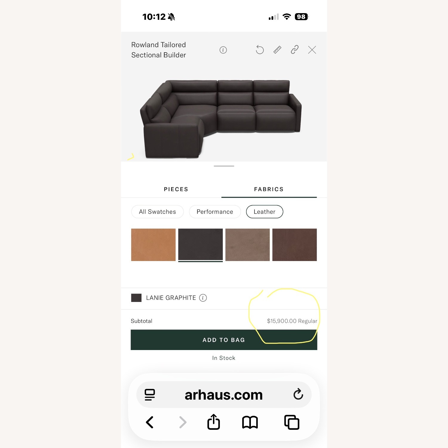 Arhaus Dark Gray Rowland Tailored Leather Sectional - image-5