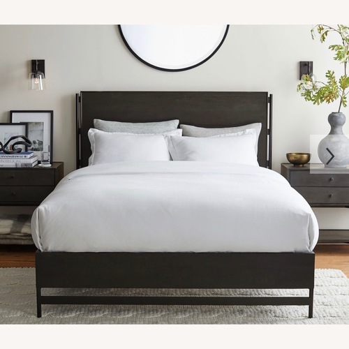 Used Pottery Barn Warren Black Wood King Bed for sale on AptDeco