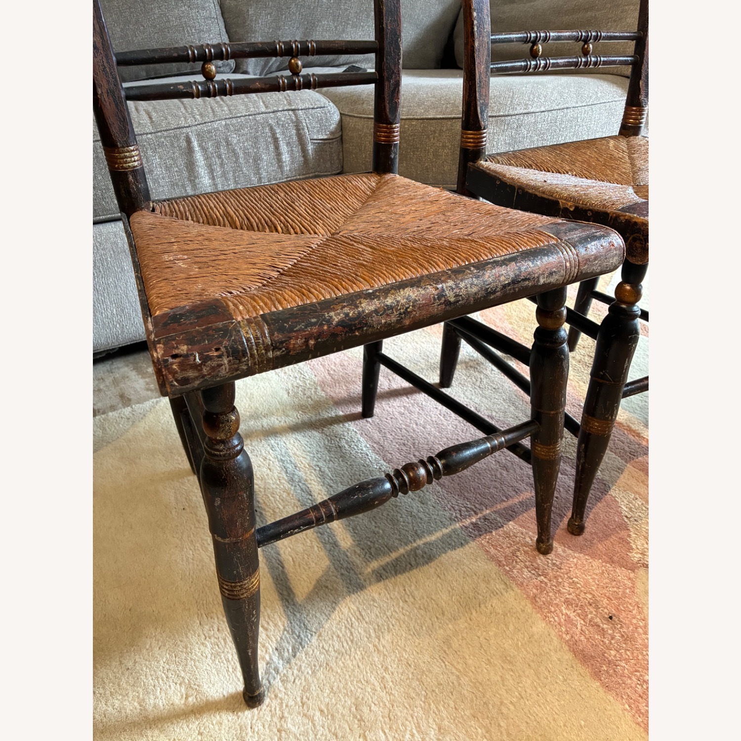 Pair of Vintage Rush Seat Ladderback Chairs - image-1