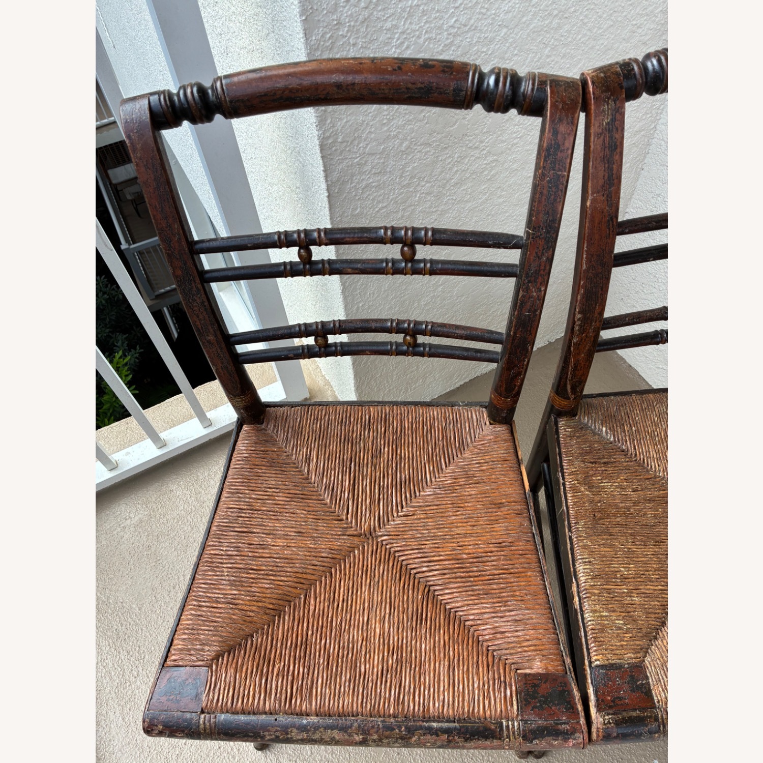 Pair of Vintage Rush Seat Ladderback Chairs - image-7