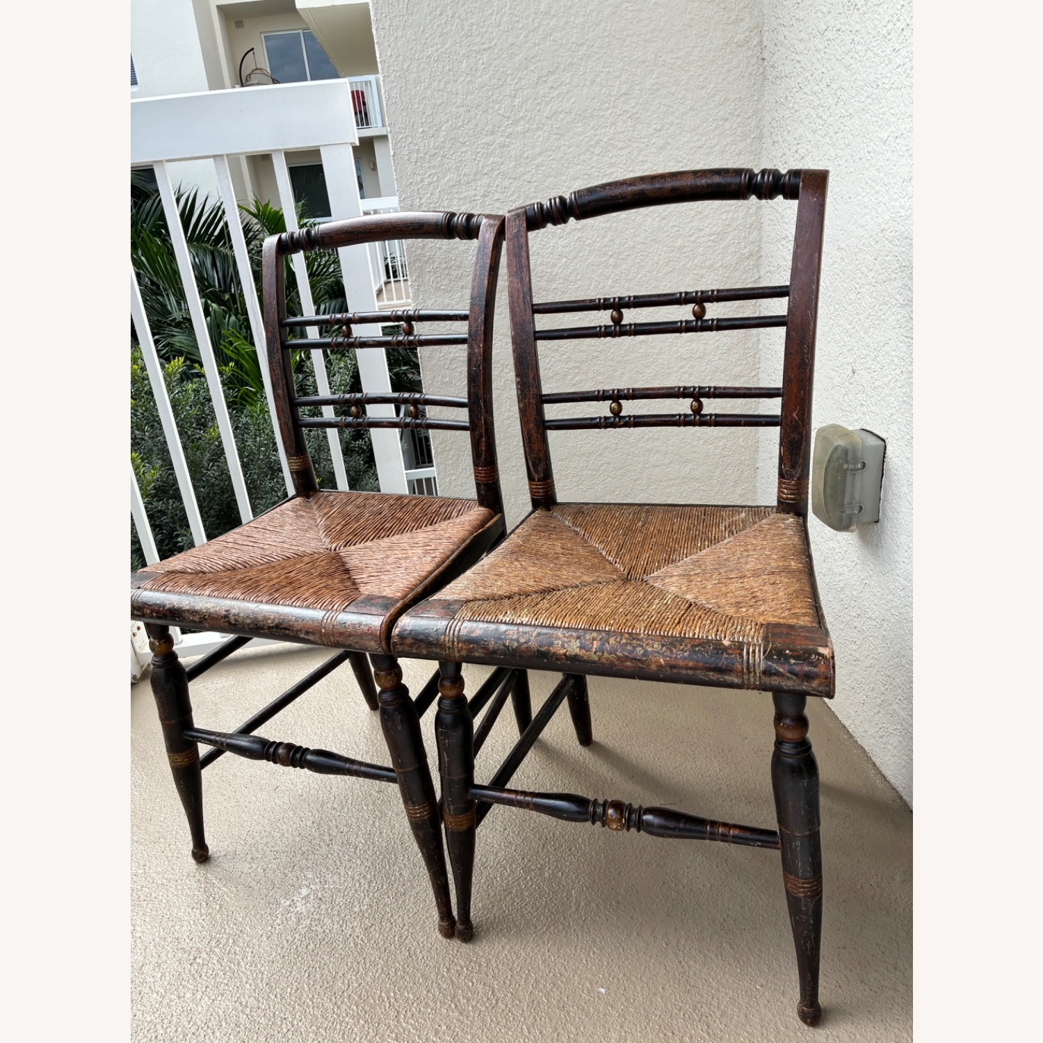 Pair of Vintage Rush Seat Ladderback Chairs - image-4