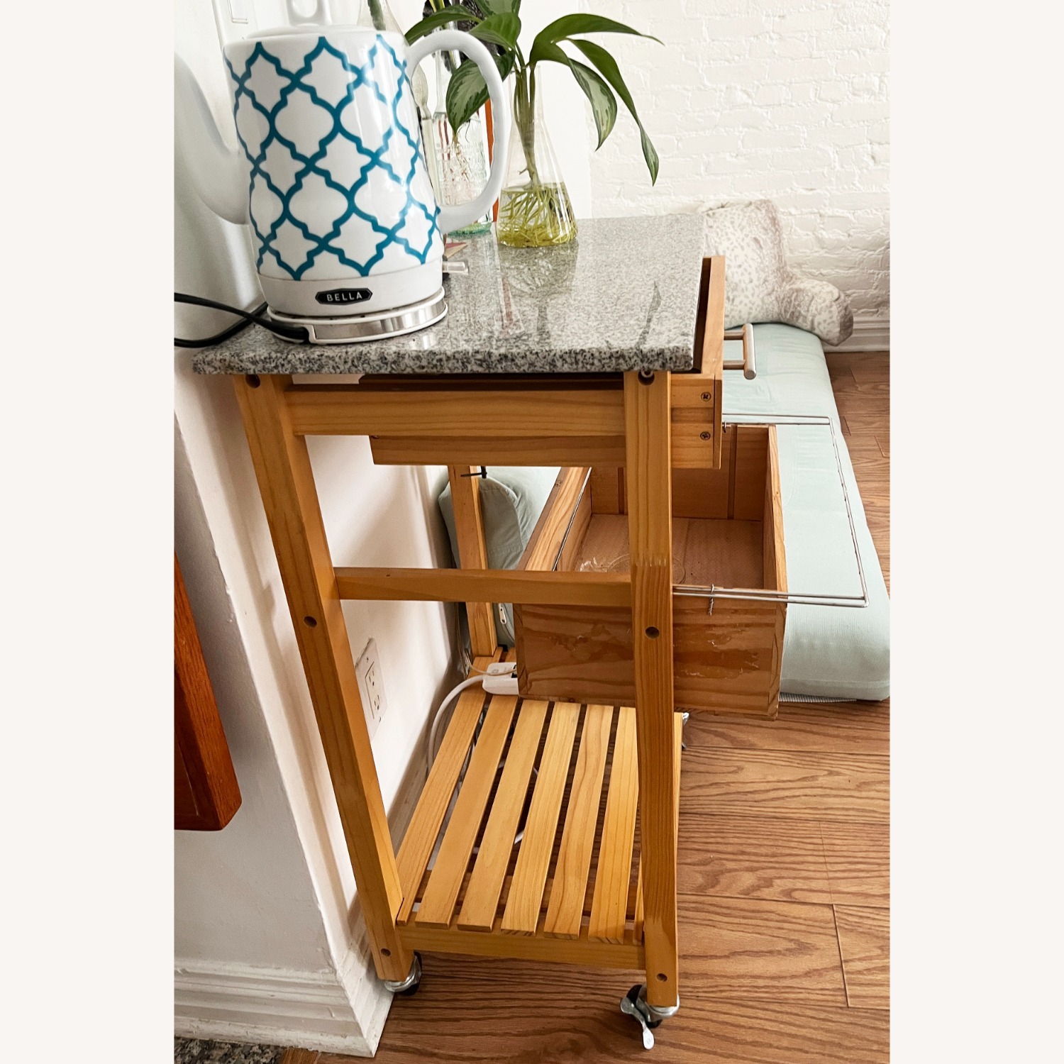Wood Kitchen Cart with Granite Top - image-5