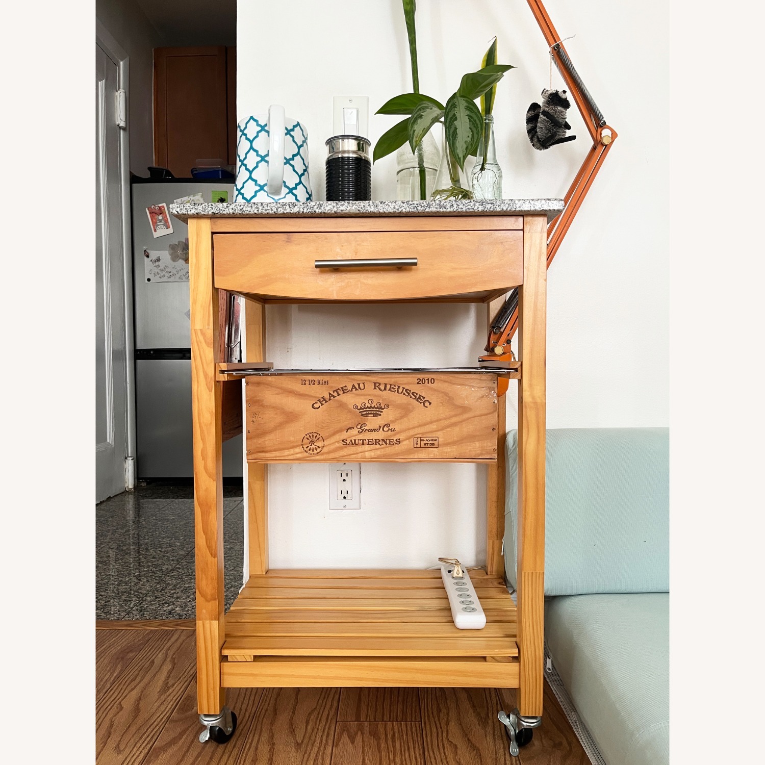 Wood Kitchen Cart with Granite Top - image-2
