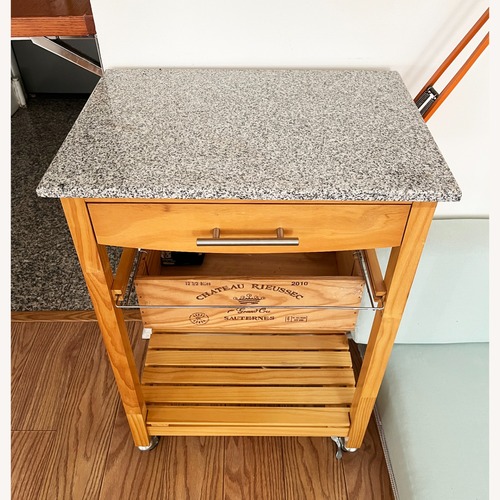 Used Wood Kitchen Cart with Granite Top for sale on AptDeco