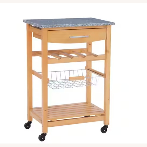 Used Wood Kitchen Cart with Granite Top for sale on AptDeco