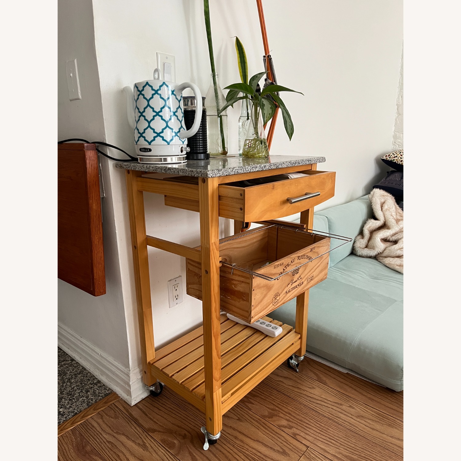 Wood Kitchen Cart with Granite Top - image-4