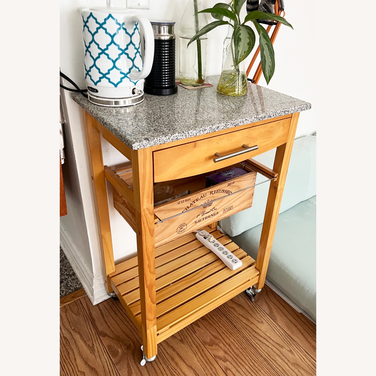 Wood Kitchen Cart with Granite Top - image-3