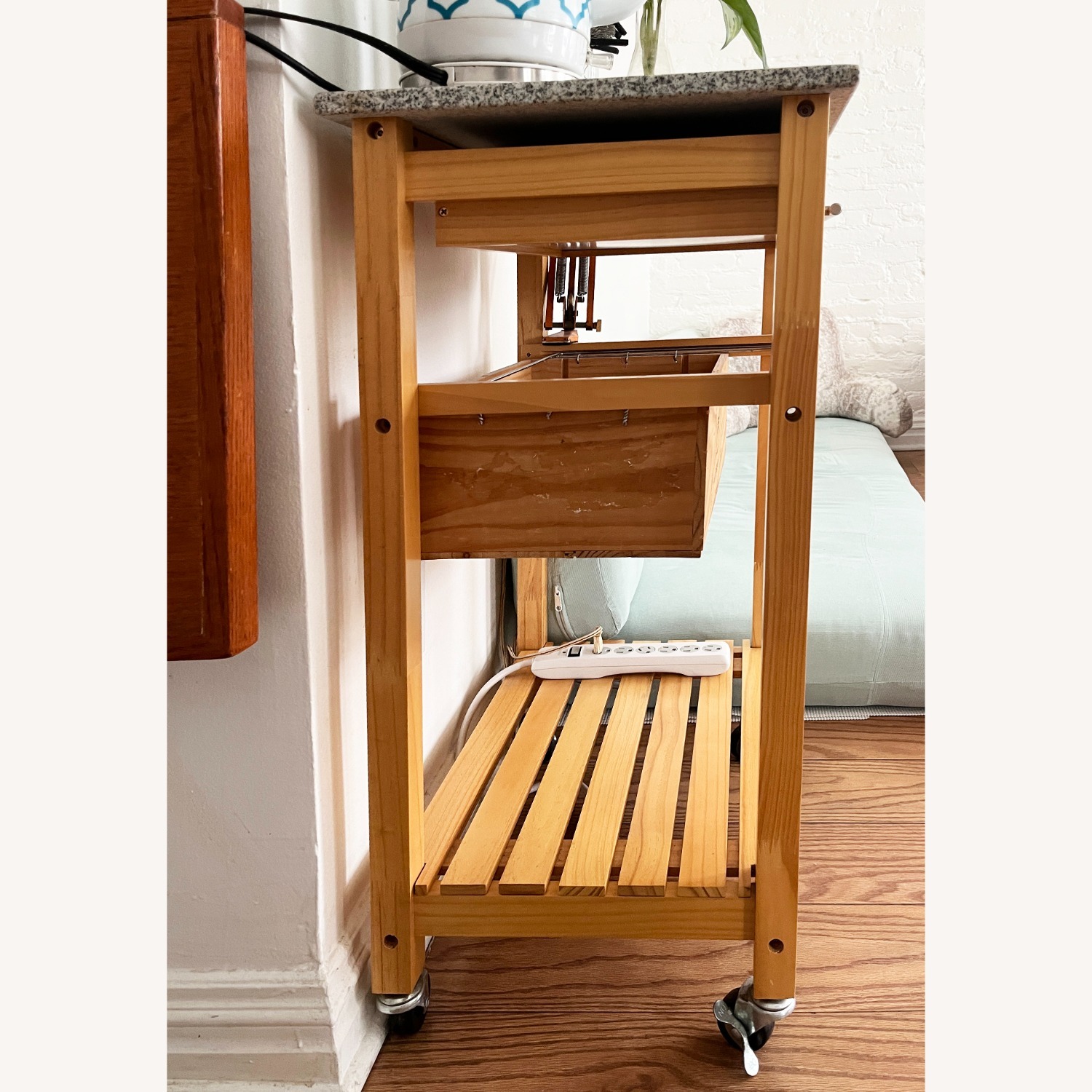 Wood Kitchen Cart with Granite Top - image-6